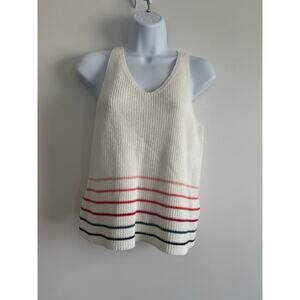 Carve Designs Knit Tank Top XS White Organic Cotton Striped Coastal Preppy